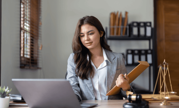 Lawyer using legal document translation services for USCIS compliance provided by certified translators in New York.